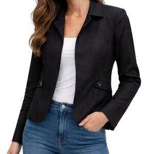 Liz Claiborne Suits Petite Black Textured Blazer Jacket Cotton Blend Size 10P